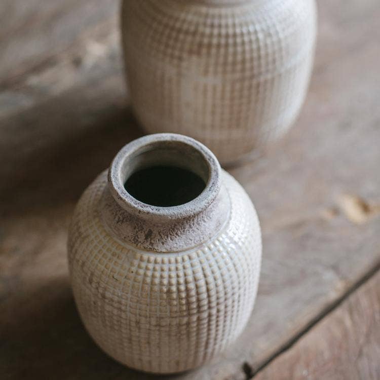 White Textured Porcelain Ceramic Jar Vase - HER Home Design Boutique